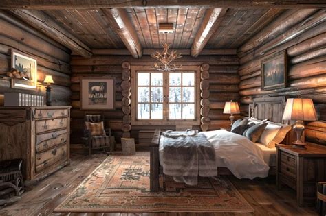 Premium Photo | Rustic log cabin bedroom with log furniture octane