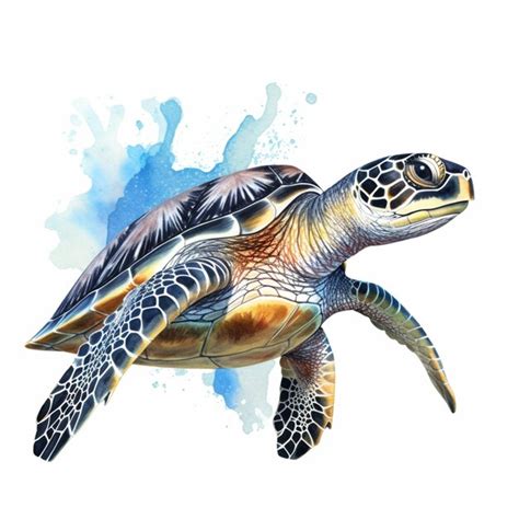 Una Pintura De Acuarela De Una Tortuga Marina Foto Premium