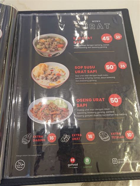 Carta Del Restaurante SOP SAPI GOSYEN SERPONG Tangerang Del Sur