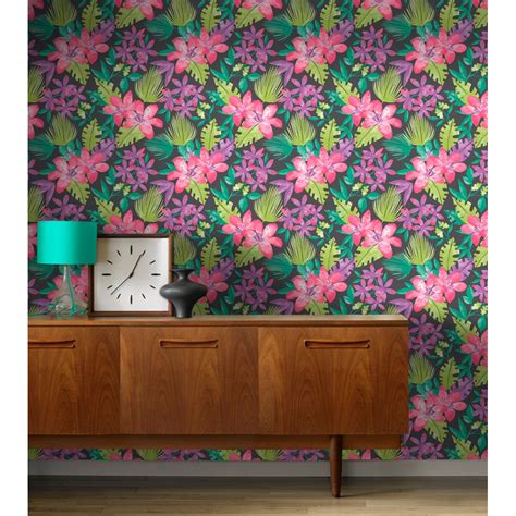 Rasch Paradise Flowers Pattern Tropical Floral Leaf Motif Wallpaper ...