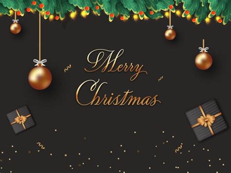 Premium Vector Golden Merry Christmas Font With 3d Bronze Baubles