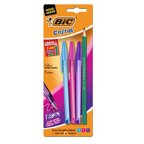 Kit Canetas Bic Cristal Fashion L Pis Preto Bic Evolution