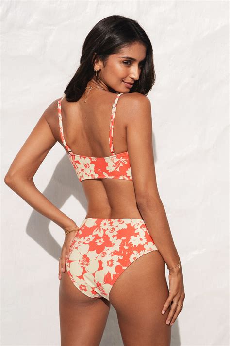 Cinch Front Shirred Bralette Mid Rise Bikini Set