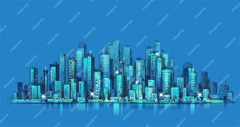 Premium Vector City Skyline Panorama At Night Hand Drawn Cityscape