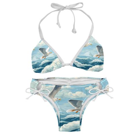 Seagull Bikini Set Swim Suit Detachable Sponge Adjustable Strap Two Pack Beach Pool Vacation