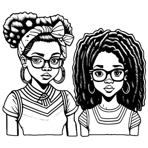 African American Nerdy Girls Coloring Page · Creative Fabrica