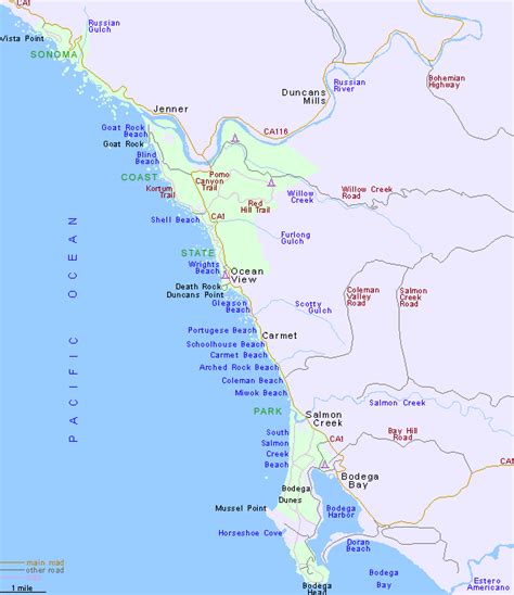 Map of Sonoma Coast State Park, California