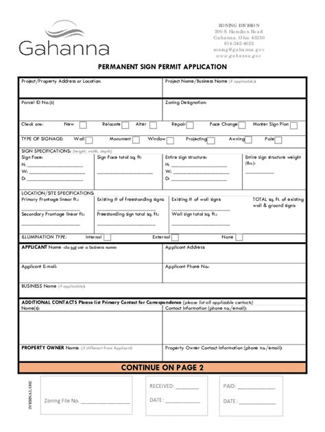 Fillable Online Permanent Sign Permit Application Fillable Pdf