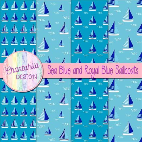 Sea Blue And Royal Blue Sailboats Digital Papers