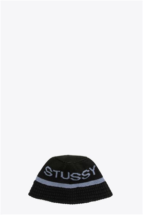 Stussy Jacquard Knit Bucket Hat Black Jacquard Knit Bucket With Logo