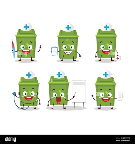 Doctor Profession Emoticon With Recycle Trash Can Cartoon Character