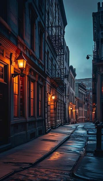 Premium Photo | A city street at night with a street light