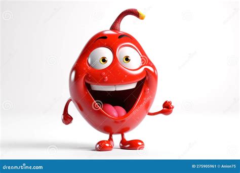 Funny Illustration Of Hot Cute Cartoon Red Jalapeno Generative Ai Stock Illustration