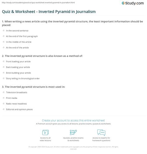 Quiz & Worksheet - Inverted Pyramid in Journalism | Study.com