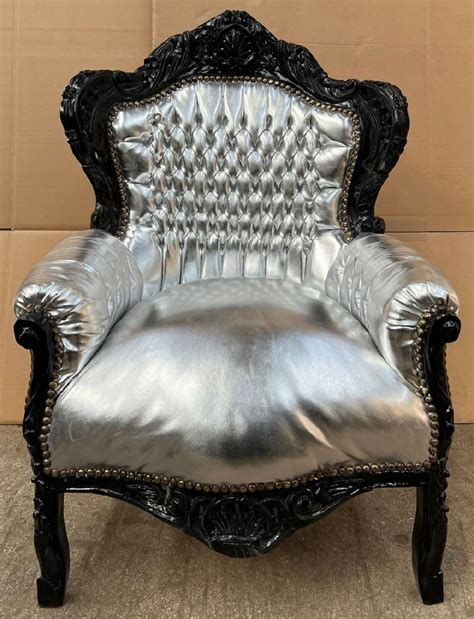 Casa Padrino Fauteuil Baroque Argent Noir Fauteuil De Salon En Bois