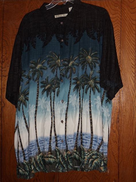 Batik Bay Hawaiian Shirt Mens Xxl Blues Blacks Palm Trees 100