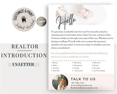 Real Estate New Agent Introduction Letter Flyer Template Etsy