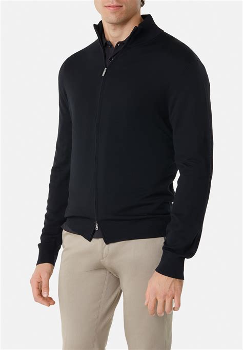 Men S Full Zip Black Merino Wool Jumper Boggi Milano