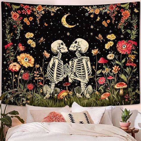 Amazon Wegklazax Floral Skeleton Lovers Tapestry Aesthetic Skull