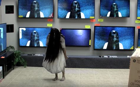 Watch the girl from ‘The Ring’ crawl out of a TV and scare people in ...