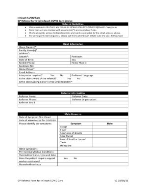 Fillable Online GP Referral Form For InTouch COVID Care V1 18 08 21