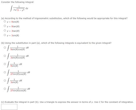 Solved Consider The Following Integral ∫y9−y21dy A