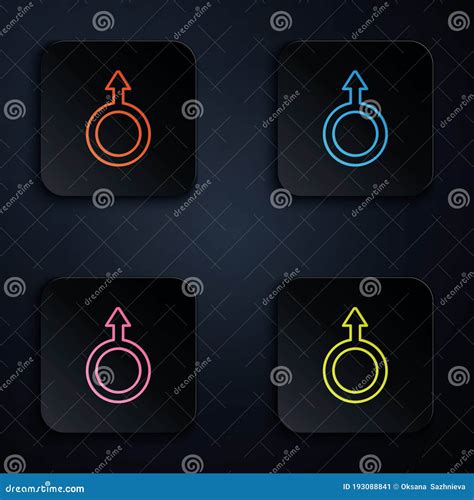 Color Neon Line Male Gender Symbol Icon Isolated On Black Background