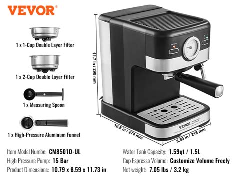 Vevor Espresso Machine Bar Semi Automatic Espresso Maker With Milk