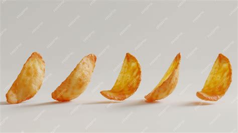 Premium Photo Five Crispy Potato Chips Floating In Air Against A