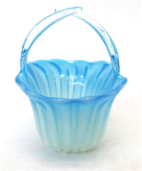 Antique Opalescent Blue Milk Glass Candy Basket Circa 1920s Property Room