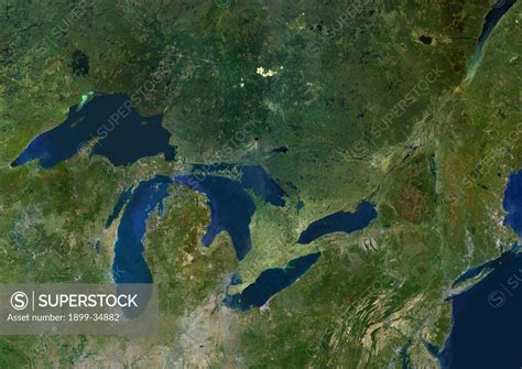 Great Lakes, Usa & Canada, True Colour Satellite Image. Satellite image ...