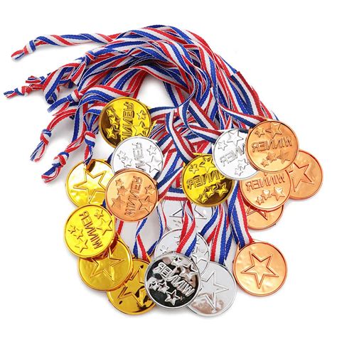 Buy 18 Pcs Plastic Gold Prize Medal For Kids Winners Medal On Ribbon