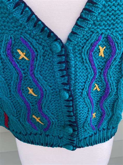 Vintage 90s Knit Sweater Cardigan Funky 1990s Sweater Etsy Uk