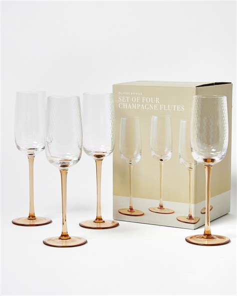 Raya Peach Glass Champagne Flutes Set Of Four Oliver Bonas