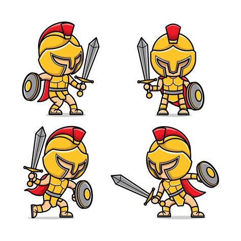 Linda Dibujos Animados Gladiador Luchando Con Espada Vector En