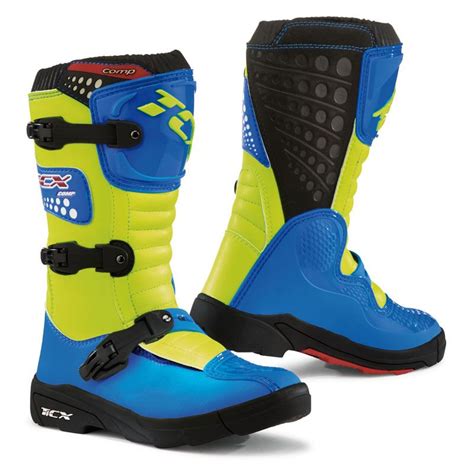 Bottes Cross TCX Boots COMP KID BLEU JAUNE FLUO Enfant Motoblouz