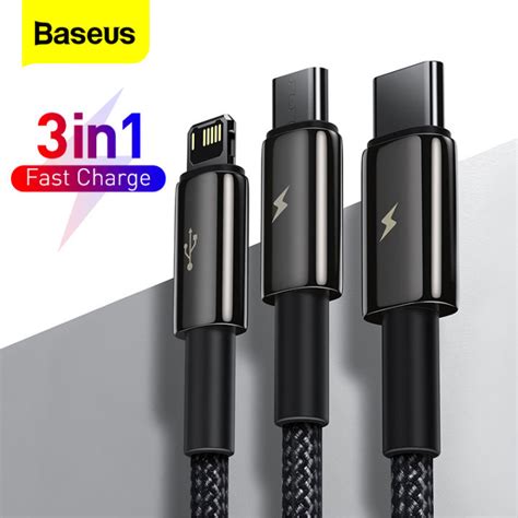 Baseus 3 in 1 USB Type C Cable For iPhone 12 Pro Max Micro USB Android ...