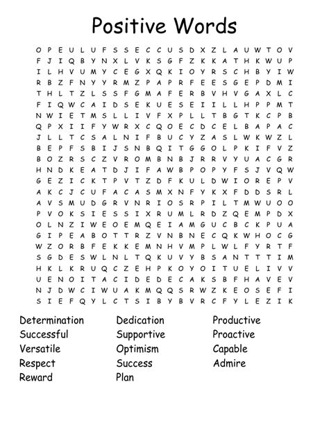 Positive Word Search Printable For Adults