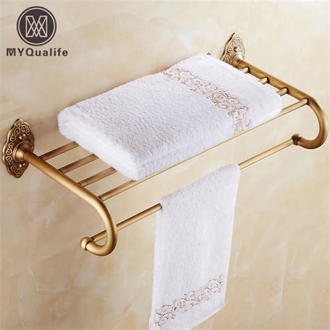 Classic Antique Brass Bath Towel Holder Wall Mounted Brass Bathroom