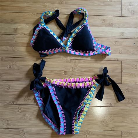 Platinum Swimwear Crochet Black Bikini Set Bottoms Depop