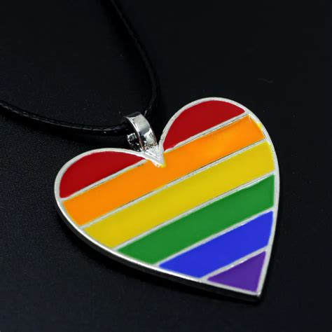 Rainbow Pride Heart Gay Lesbian LGBT Pride Pewter Necklace Necklace