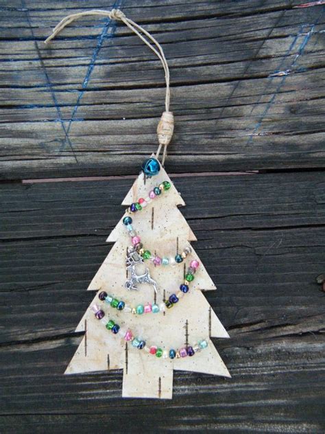 Christmas Tree Ornament Made Out Of Birch Bark With A Jingle Etsy