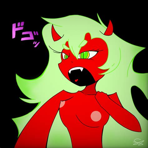 Rule 34 Breasts Demon Girl Demon Horns Demons Green Eyes Green Hair