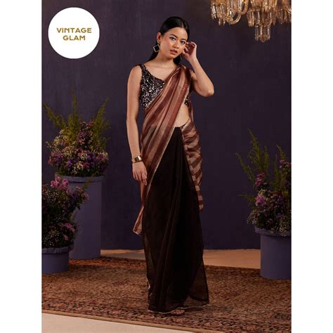 Gajra Gang Vintage Rani Brown Stripes Saree Buy Gajra Gang Vintage