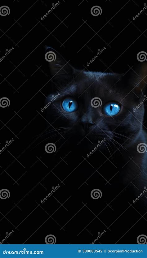 Enigmatic Cat In Darkness Blue Eyed Beauty Stock Photo Image Of Dark