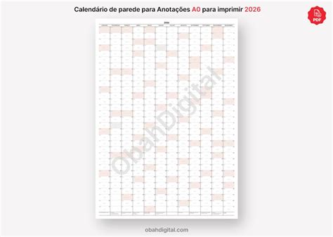 Calendário Para Anotações Imprimir - Calendário de Parede espaço para Anotações A0 imprimir – Obah Digital