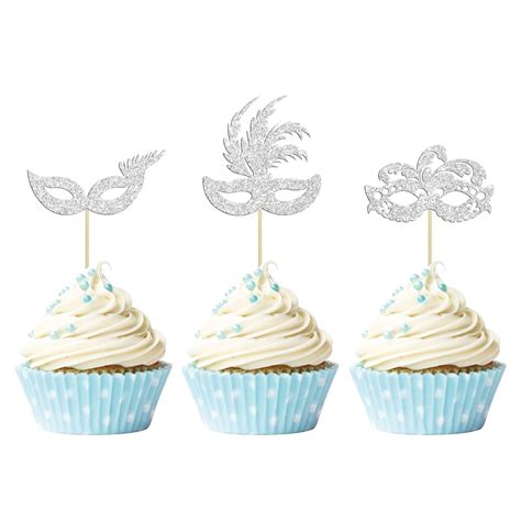 Amazon Gyufise Pcs Masquerade Masks Cupcake Toppers Silver