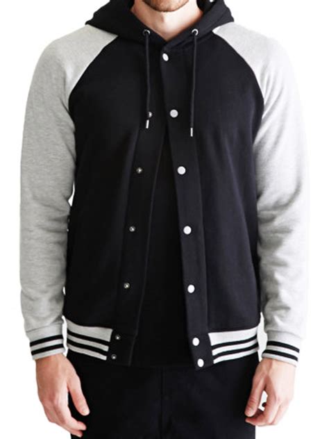 Mens Black Varsity Hooded Jacket