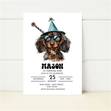 Dachshund Birthday Party Invitation Invite Sausage Dog Weiner Editable