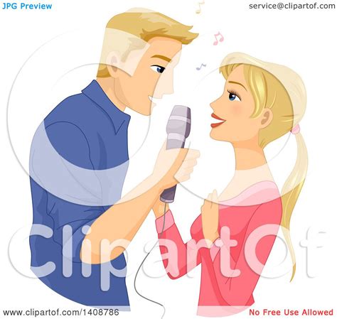 Clipart Of A Caucasian Couple Singing Together Royalty Free Vector